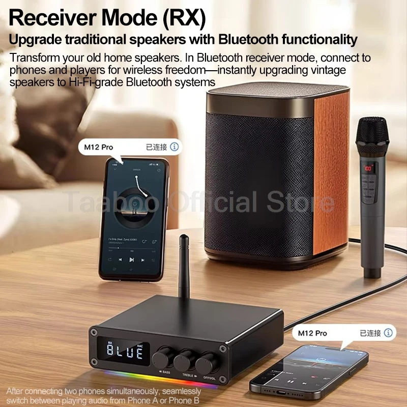 HiFi 블루투스 수신기 송신기 디지털 오디오 디코더 광 동축-아날로그 변환기(무선 마이크 포함)