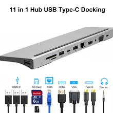 

11in Type c Hub Docking Station to HDMI 4K VGA USB3.0 3.5MM RJ45 PD Charging TF/SD Reader Laptop Macbook USB C HUB Adapter