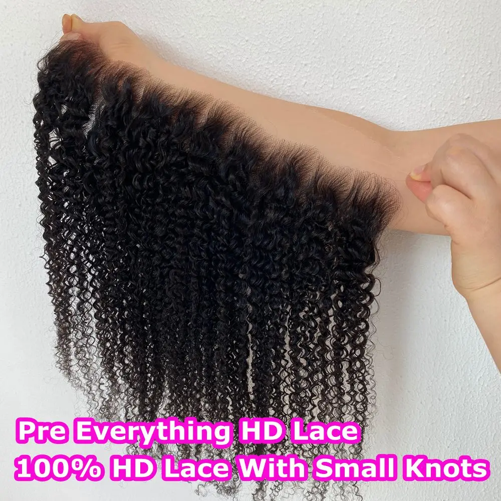 Afro Kinky Curly Invisible Melt Skin Lace Closure 6x6 7x7 13x6 Frontal Human Hair Pre Everything HD Lace Natural Color For Women