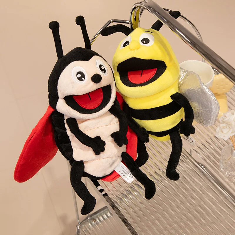 Creative Insects Series Hand Puppets Plushie Toys Soft Stuffed Animal Cartoon Ant Butterfly Dragonfly Ladybug Bee for Kids Gifts