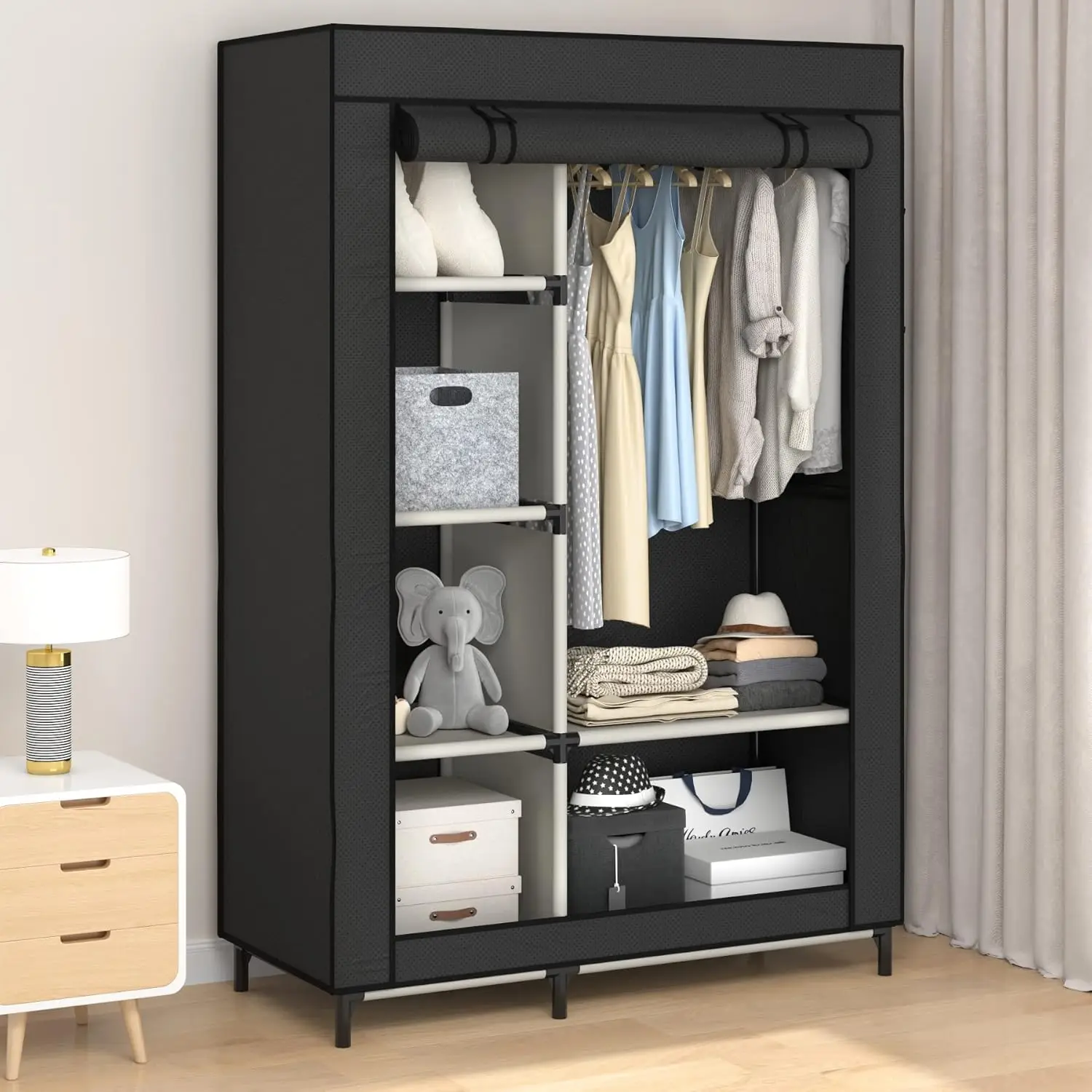 Wardrobe Portable Closet Wardrobe Clothes Storage with 6 Shelves and Hanging Rail,Non-Woven Fabric, Quick and Easy Assembly 3