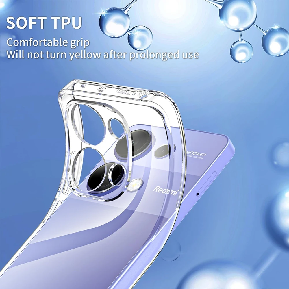 Ultra Thin Silicone Soft Case For Xiaomi Redmi Note 14 13 12 Pro Plus Pro+ 4G 5G Clear Back Cover Shockproof Shell Transparent phone case phone protector cover