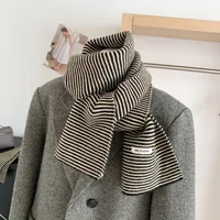 Japanese Knitted Striped Scarf Women's Fashionable Versatile Concave Shape Small Scarf To Keep Warm in Autumn and Winter