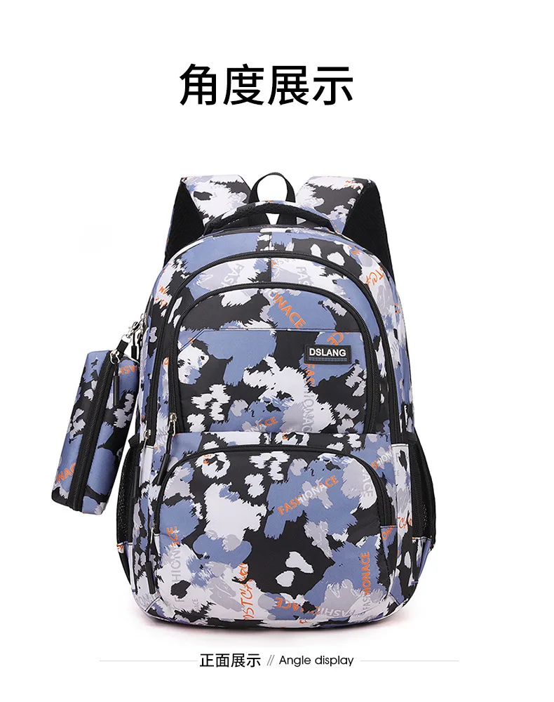 Dreiteiliges Schultaschen-Set für Damen, modischer Rucksack für die Mittelschule und Oberschule, verdickte hochwertige Umhängetaschen mit Blumendruck – Detail 10