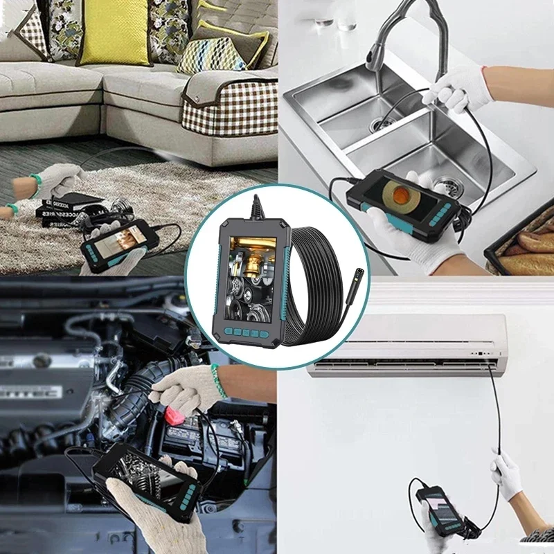 Digital Endoscope Camera 8mm Dual Lens IP67 Industrial Borescope 4.3“ HD Screen LED Pipe Inspection Camera Hard Cable Endoscope
