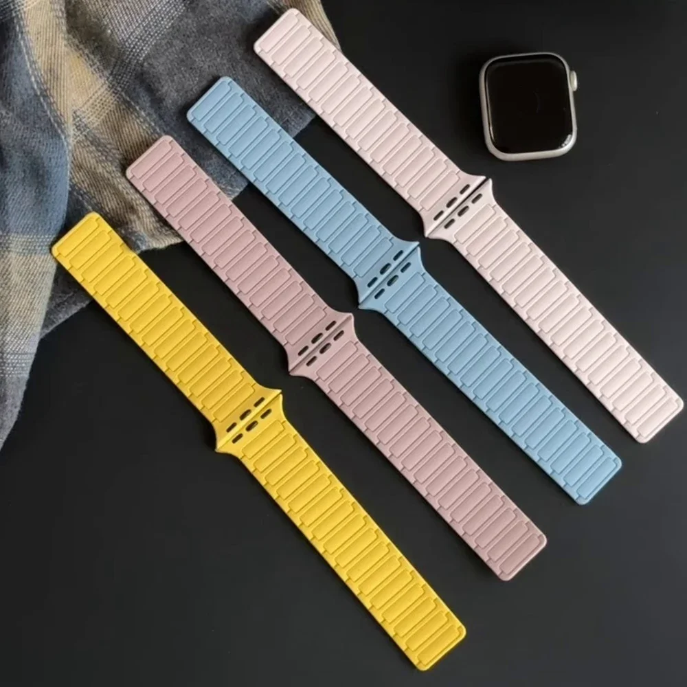 Silicone Strap for Apple Watch 46mm 42mm 49mm 45mm 41mm 44mm 40mm Magnetic Band for IWatch Ultra 2 Series 10 9 8 7 6 SE 5 4 3