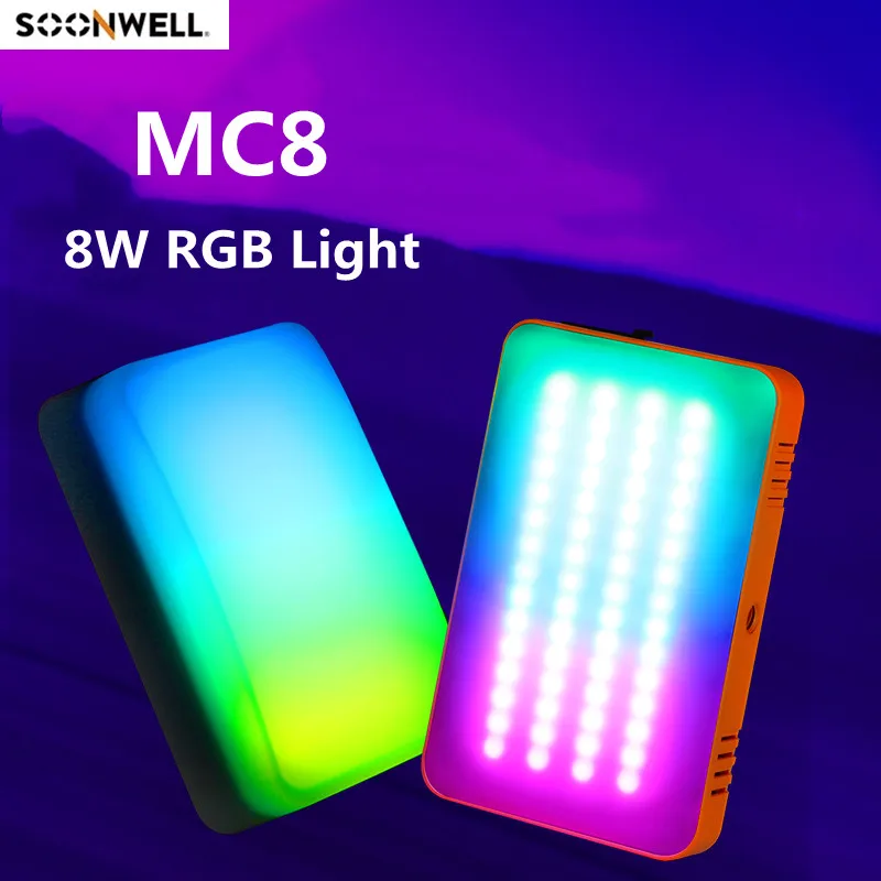 Soonwell RGB LED 비디오 조명 사진 필 라이트, 패널 라이트, 사진 스튜디오 램프, 브이로그 라이브 스트리밍용, MC8, 2600-6000K, 8W