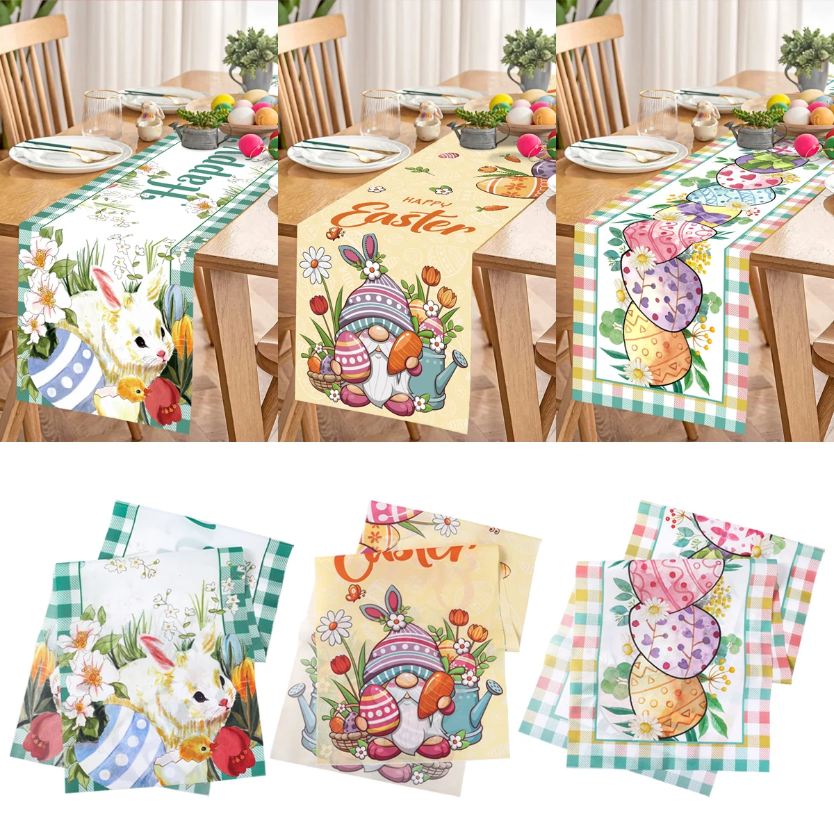Happy Easter Table Runner 'He Is Risen' - Watercolor Religious Decor, 13x72 Inch