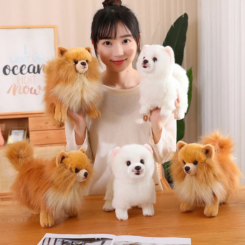 ポメラニアン ぬいぐるみ リボン付き 新しいプレミアムかわいいぬいぐるみポメラニアン犬実生活