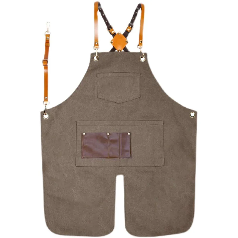 

Canvas Korean Chef Barber Shop Apron Baking Beauty Salon Painting Barista House Kitchen Cleaning Uniform Work Apron with Pocket