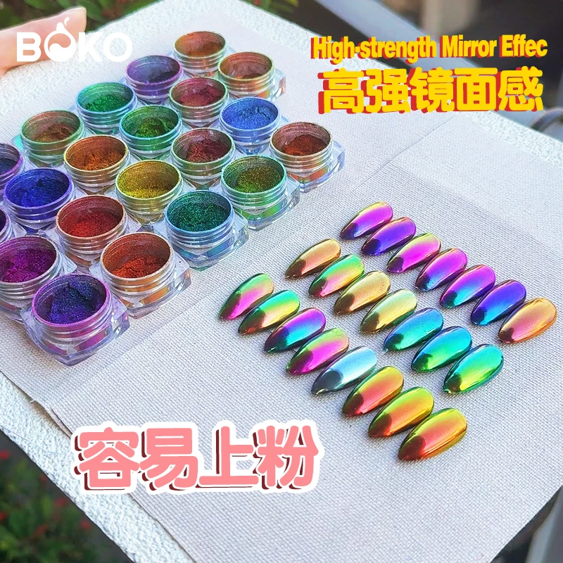 BOKO Chameleon Effect Nail Powder Dust Ultra fine Rich Glossy Pigment Mermaid Mirror Chrome For DIY Nail Art Decoration