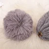 Fashion Warm Knitted Women's Hat Striped Winter Hats For Women Pink Fur Pompom Wool Beanies Thick Skullies Cap faux Pom pom Hat 5