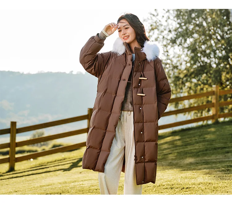 Down Jacket Women Long Length Three-Proof Windproof Loose Winter New Warm Fur Collar Hooded Coat Down Jacket