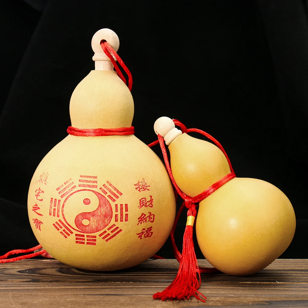 

Chinoiserie Crafts Natural Gourd Cucurbit Carve Yin Yang Tai Chi Eight Trigrams Tassel Lucky Feng Shui Amulet Prop Hanging Decor