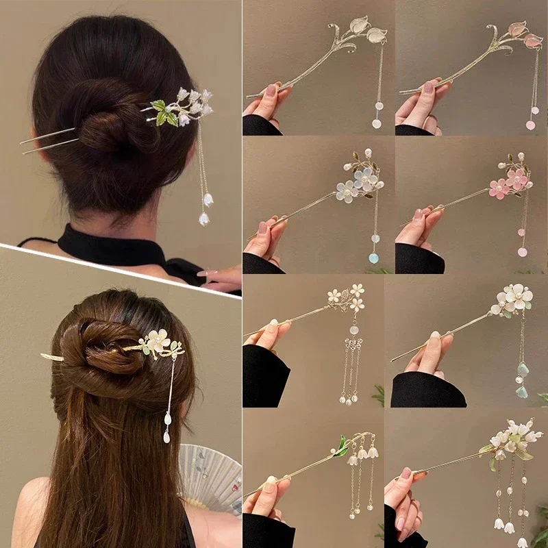 Charm metal hairpins retro antique tassel phoenix student pearl rhinestone butterfly hair stick jewelry wedding hair accessories