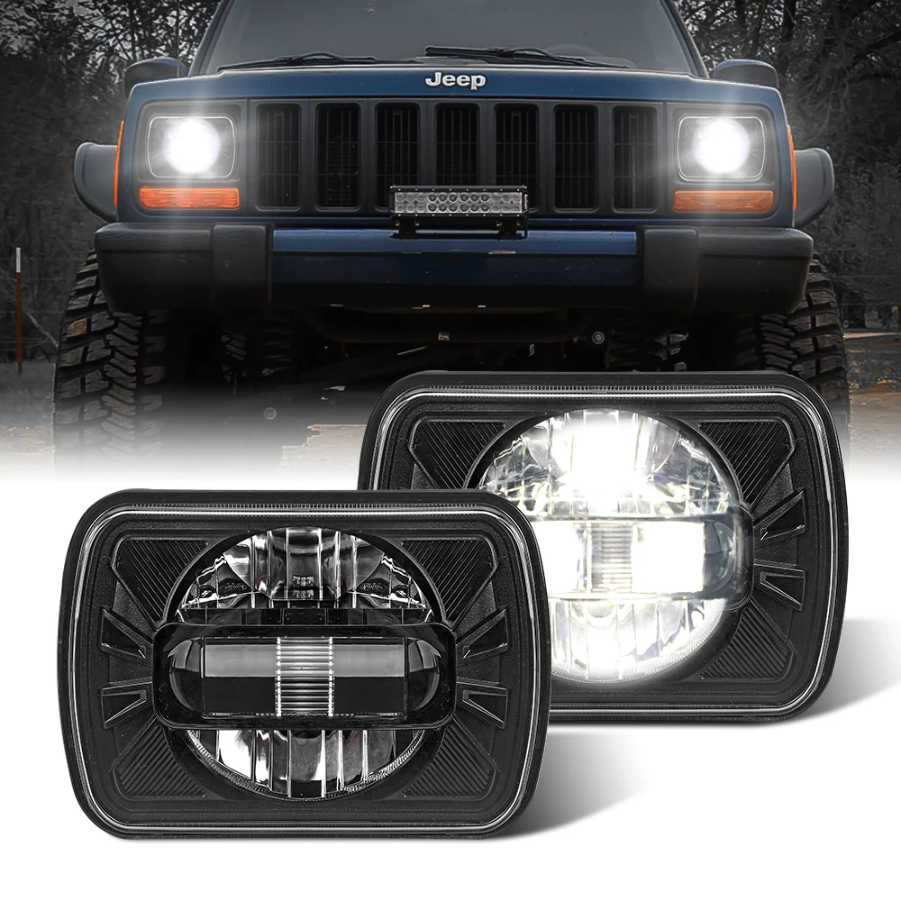 Brightest5X77x6LEDProjectorHeadlightWaterproofHiLoBeamForJeepCherokeeToyotaPickup