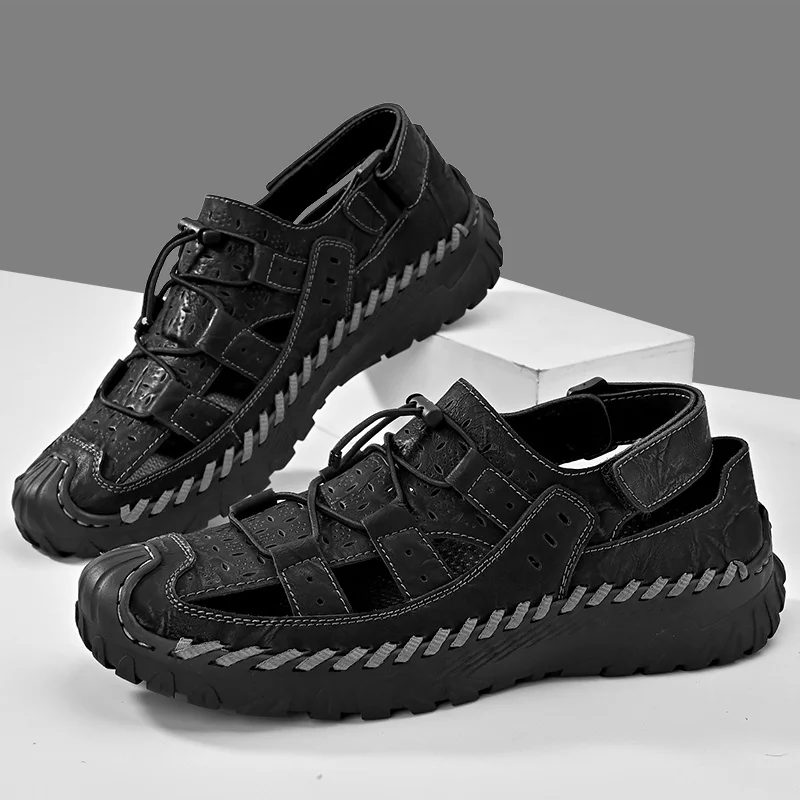 Sandali da escursionismo da uomo Sport all'aria aperta Estate Pelle Casual Trekking Walking Escursionismo Scarpe a punta chiusa_voghion.com