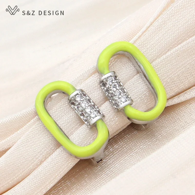 S&Z DESIGN New Fashion Annular Egg Shape 585 Rose Gold Color Enamel Drop Earrings For Women Jewelry Cubic Zirconia Eardrop