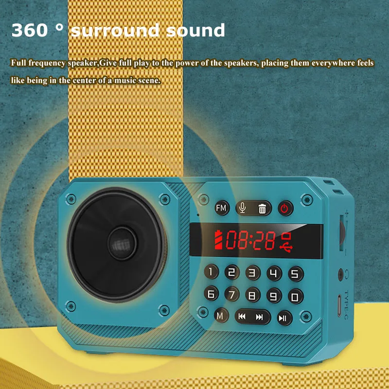 Mini Portable FM Radio High Sensitivity Radios Receiver Wireless Hifi  Bluetooth Speaker with Mic Support Recording TF USB Play