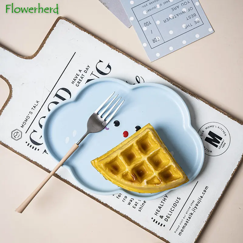 Lovely Ins Cartoon Ceramic Plate Tableware Dessert Dinner Plates Cute Dog Bear Cheese Ice Cream Kitchen Tools Household Gift dining dish