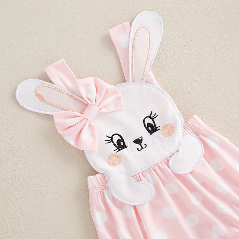 Summer Infant Baby Girl Overall Bodysuit Rabbit Patch Dot Print Sleeveless Jumpsuit