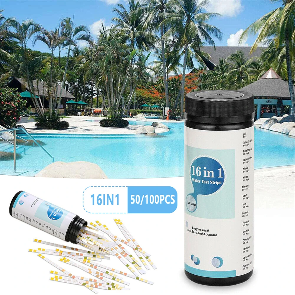 16 In 1 Drinking Water Test Kit Strips Home Water Quality Test Swimming Pool Spa Water Test Strips Nitrate Nitrite PH Hardness 5