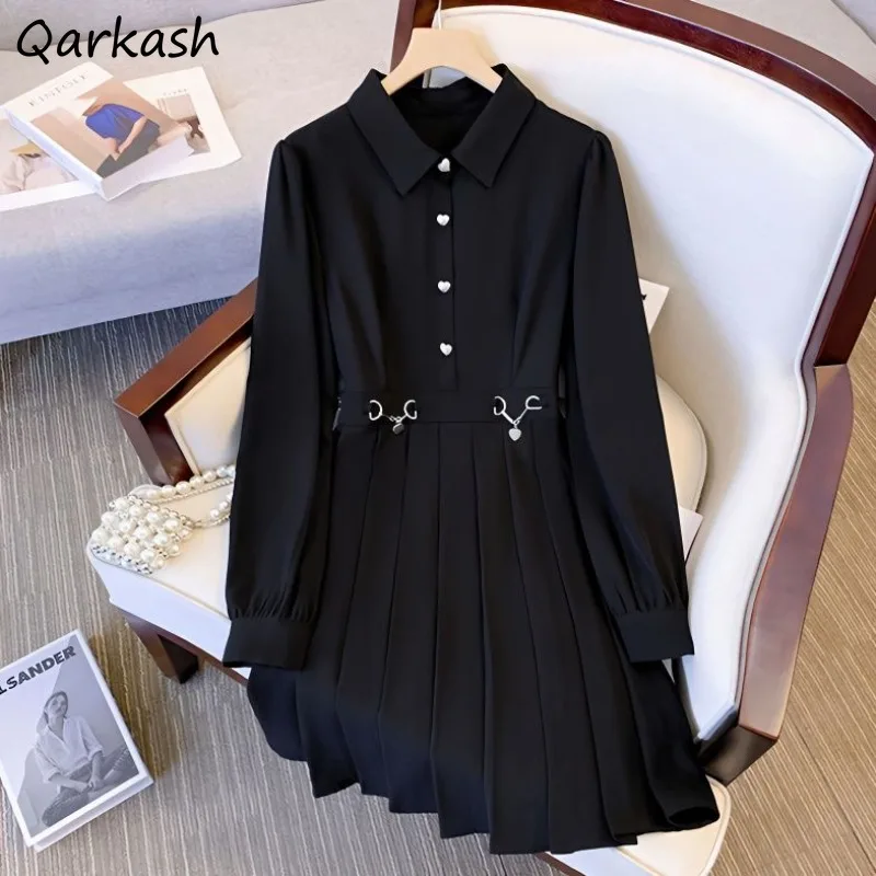 

Solid Dresses Women Heart Single Breasted Sequined Keen-length Long Sleeve Tighten The Waist Oversize Fashion Korean Style Slim