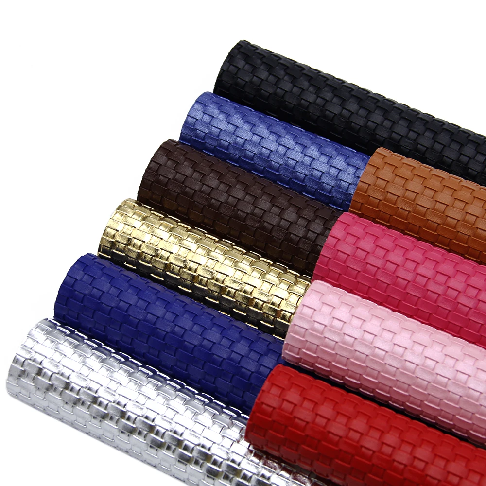 Bump Texture Faux Leather Sheets Solid Color Weave Striped Plaid Pattern Synthetic Leather Fabric Set for DIY Earrings Making