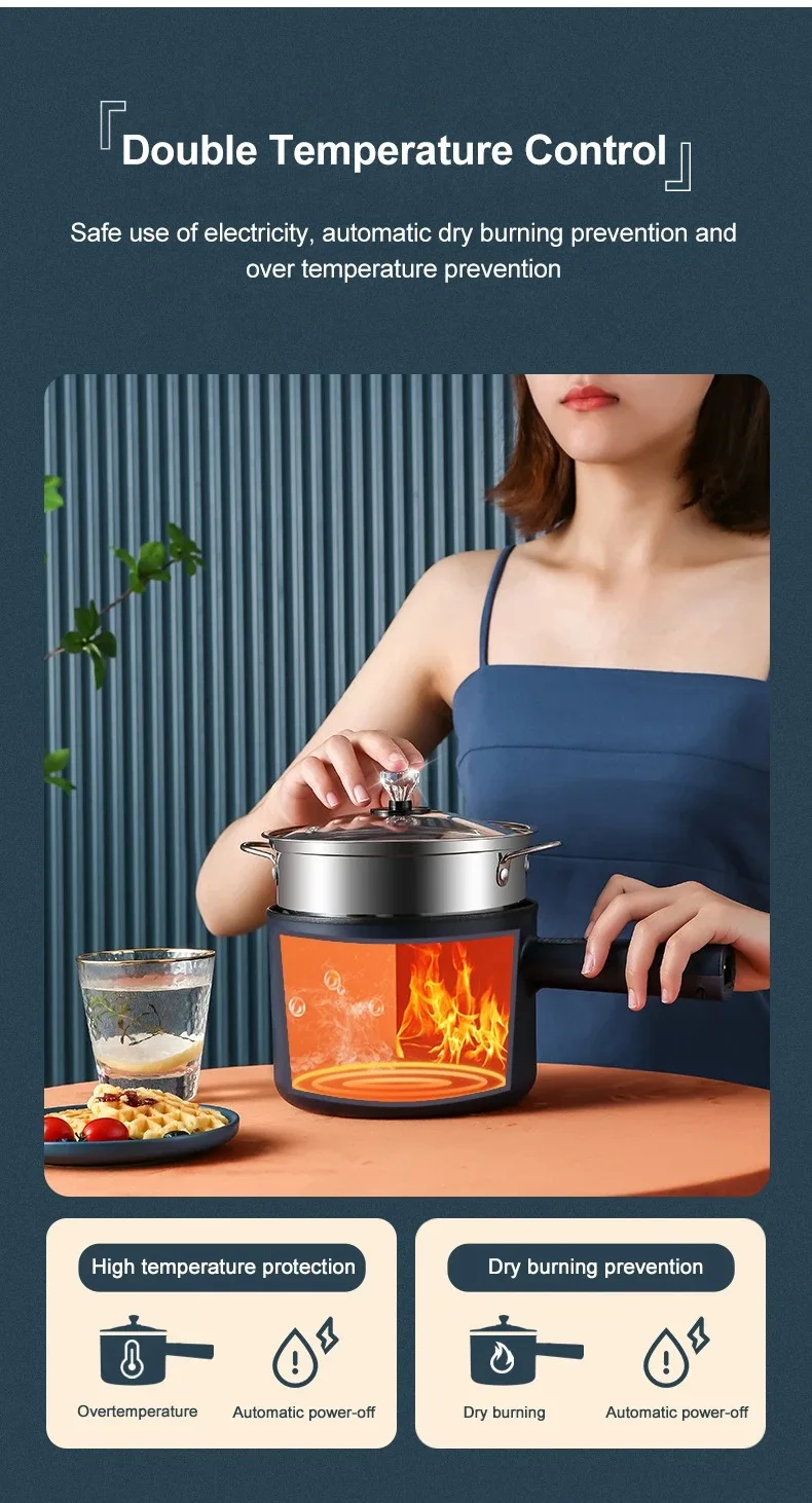 220V Mini Electric Cooker Multi-Function All-In-One Pot Double Layer Household Noodle Cooker Non-Stick Hot Pot Kitchen Tool | Tuzkuz Retails