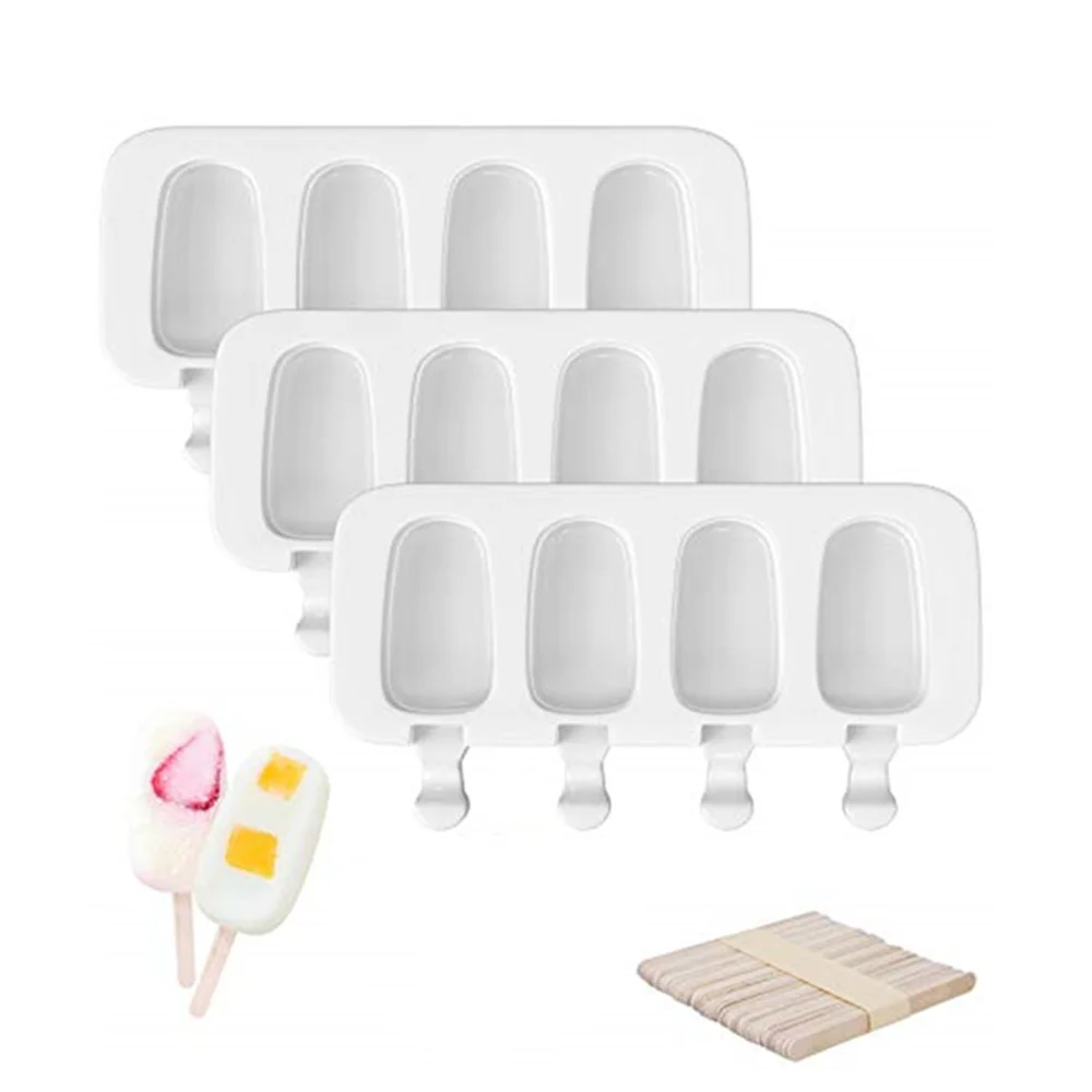 3pcs Popsicle Molds Set Silicone Popsicle Molds Cake Pop Mold Maker with 50 Wooden Sticks for DIY Cake and Ice Cream