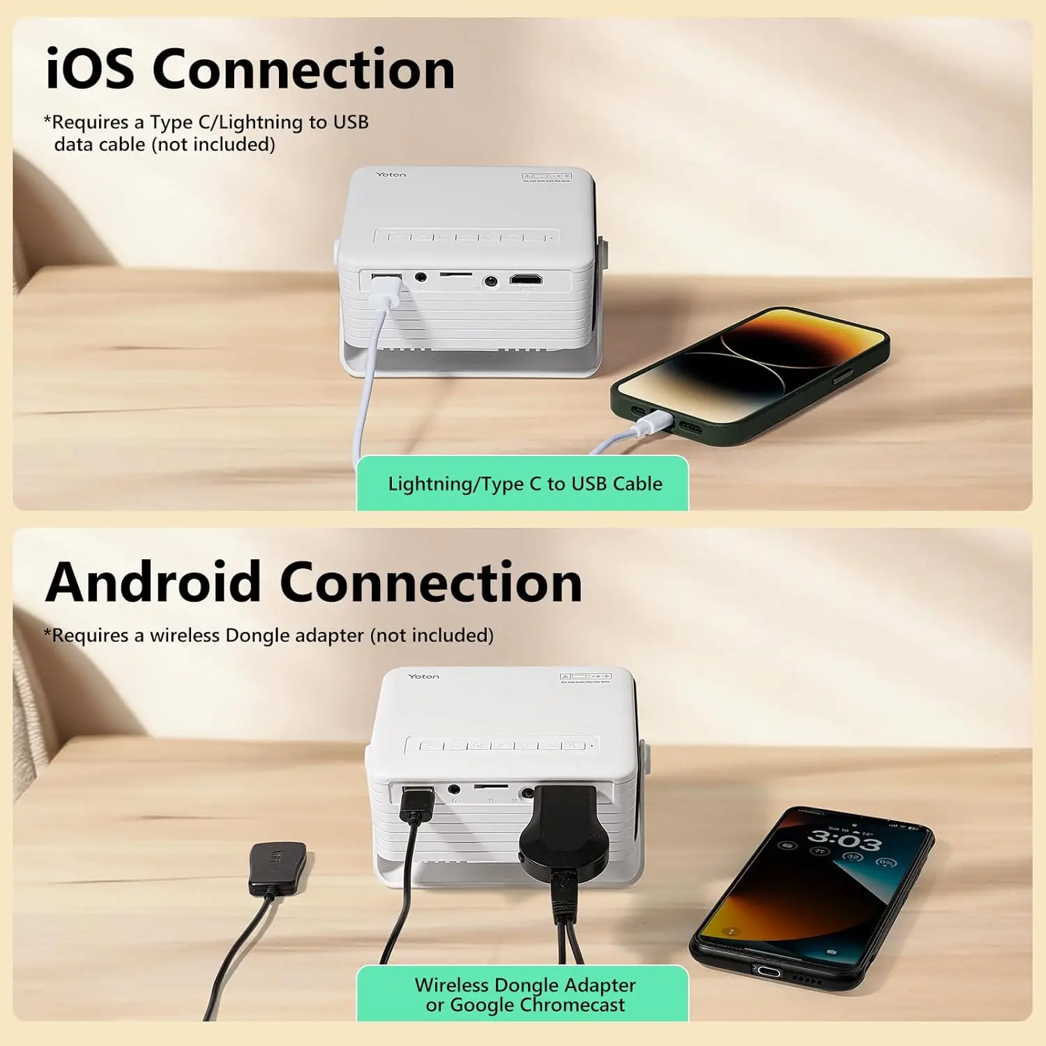 살랑에 Y30Pro 미니 휴대용 프로젝터, 1080P 지원, 자동 키스톤 보정, 홈시어터용 USB/TF, iOS/안드로이드/노트북 호환