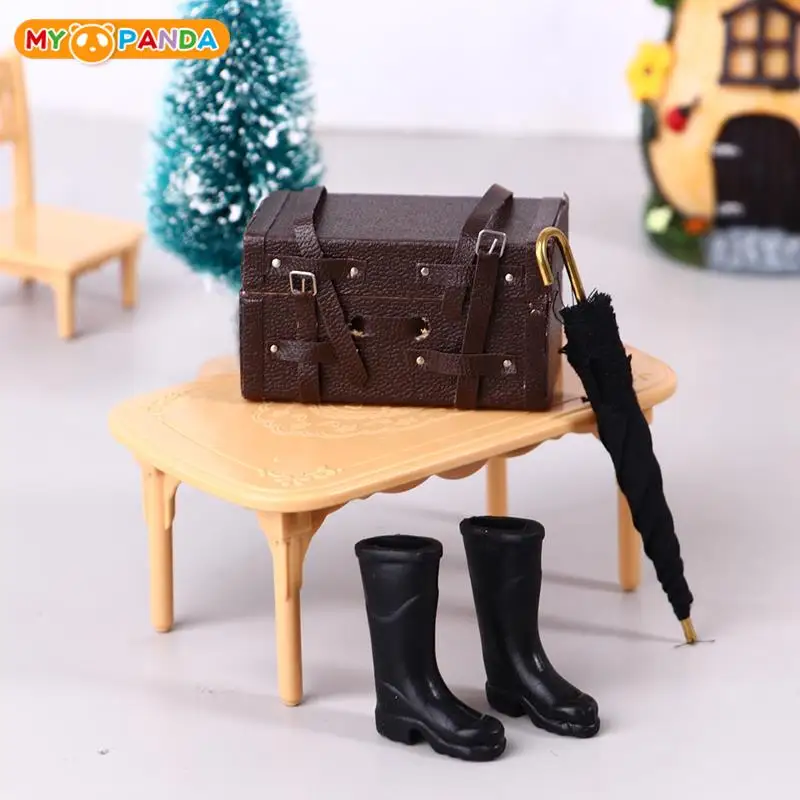 

1 комплект 1:12 Кукольный домик Миниатюрный дорожный набор непромокаемые сапоги зонтик кожаный чемодан багаж винтажная мебель для ролевых игр Игрушки