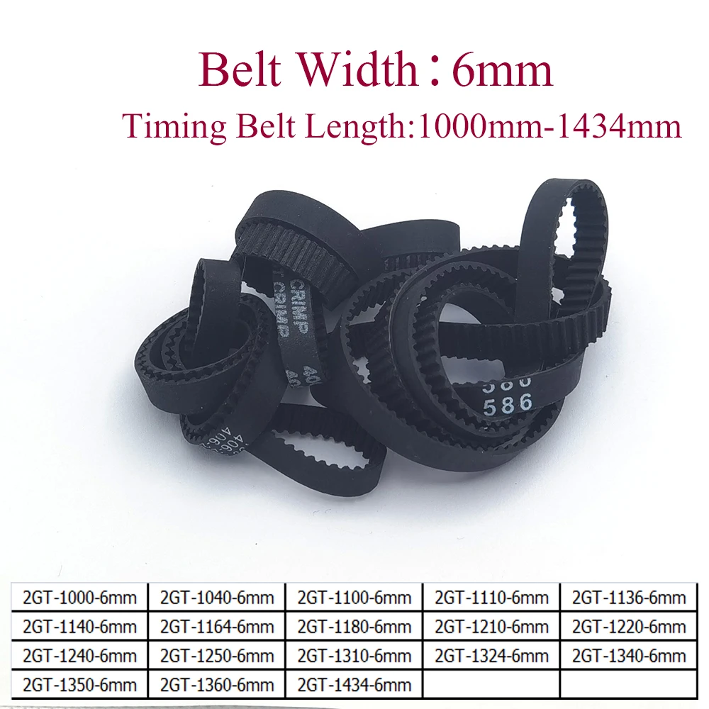 Printfly 2GT/GT2 Timing Belt 1000 1040 1100 1110 1136 1140 1164 1180 1210 1220 1240 1250 1310 1324 1340 1350 1360 1434 Width 6mm printfly 2gt 2m gt2 timing belt pitch length ​1000 1040 1100 1110 1136 1140 1164 1180 1210 1260 1434 width 6mm rubber closed