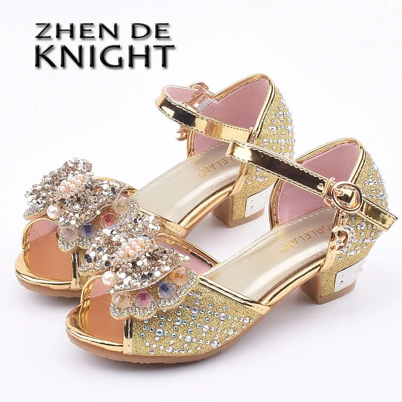 LittleGirlsRhinestoneBowHighHeeledSandalsPrincessDancingSummer