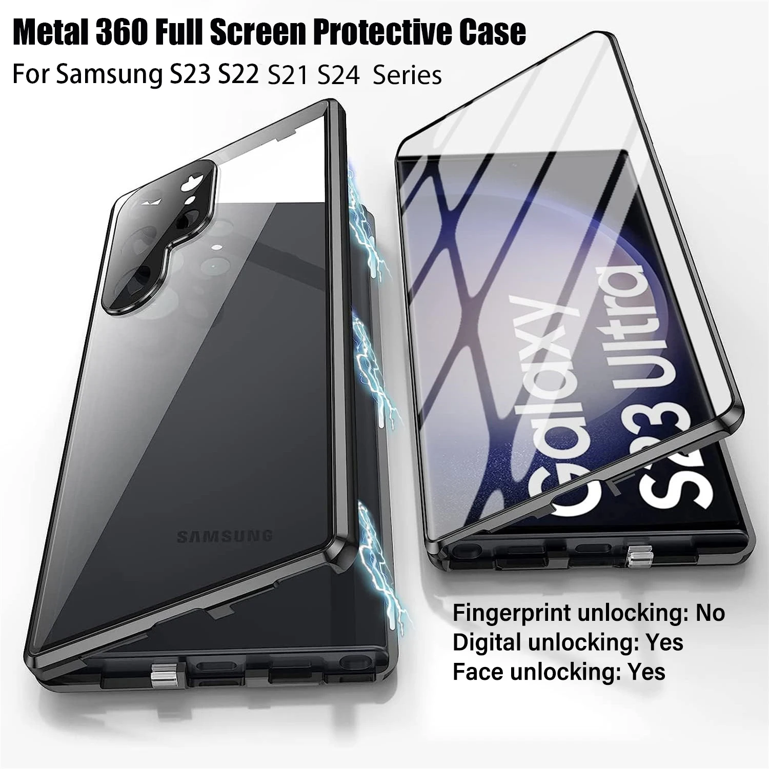 

For Samsung Galaxy S24Ultra S22 S23 Ultra S23 FE Case Metal Alloy Magnetic 360° Full Surround Screen HD Glass Protection Cases