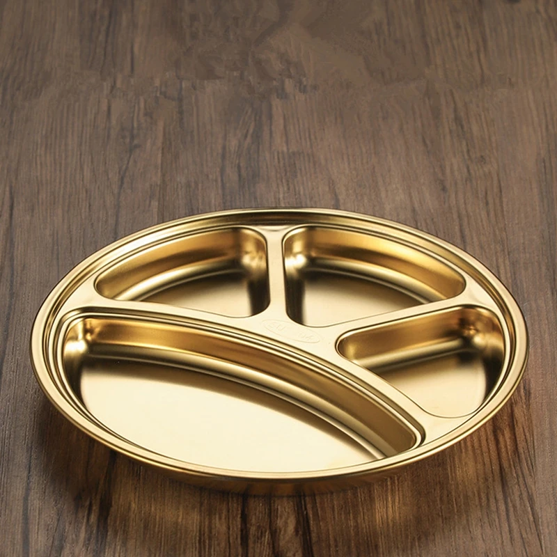 Stainless Steel Tray Divided Flat Compartment Food Trays Circular Dinner Trays Food Portion Plates With Divider Plate Dinnerware
