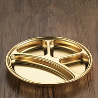 Stainless Steel Tray Divided Flat Compartment Food Trays Circular Dinner Trays Food Portion Plates With Divider Plate Dinnerware 2