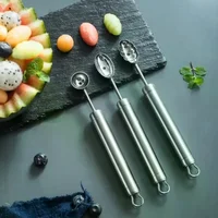 ช้อนแกะสลักผลไม้สแตนเลส 1 ชิ้น รูปทรงหยัก สำหรับแกะสลักและตักผลไม้ อุปกรณ์ครัว ทำความสะอาดง่าย 2