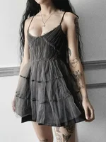 AltGoth Dark Gothic Elegant Dress Women Emo Alt Vintage Mesh Patchwork Lace Up High Waist Dress Y2k Harajuku Mall Goth Partywear - Image 5
