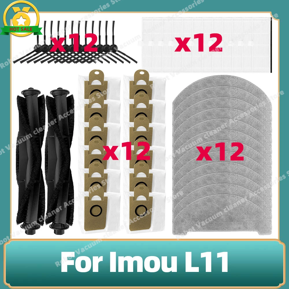 Accesorios de repuesto para aspiradora Imou L11 A L11, Cepillo Lateral principal, filtro Hepa, bolsa de polvo, paños de fregona, piezas de repuesto de trapo