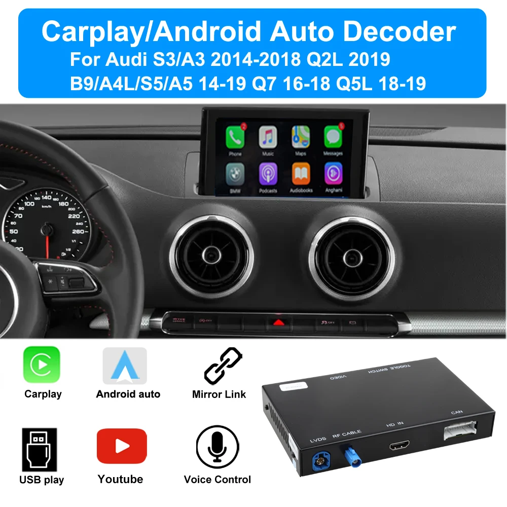 SINOSMART bezprzewodowy CarPlay dla Audi S3/A3 2014 2018 Q2L 2019 B9