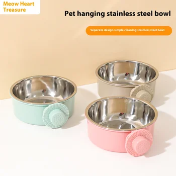 Dog Crate Food and Water Bowl 2Pcs Small Pet Hanging Kennel Removable Dish Feeding Cup No Spill with Holder for Medium Large