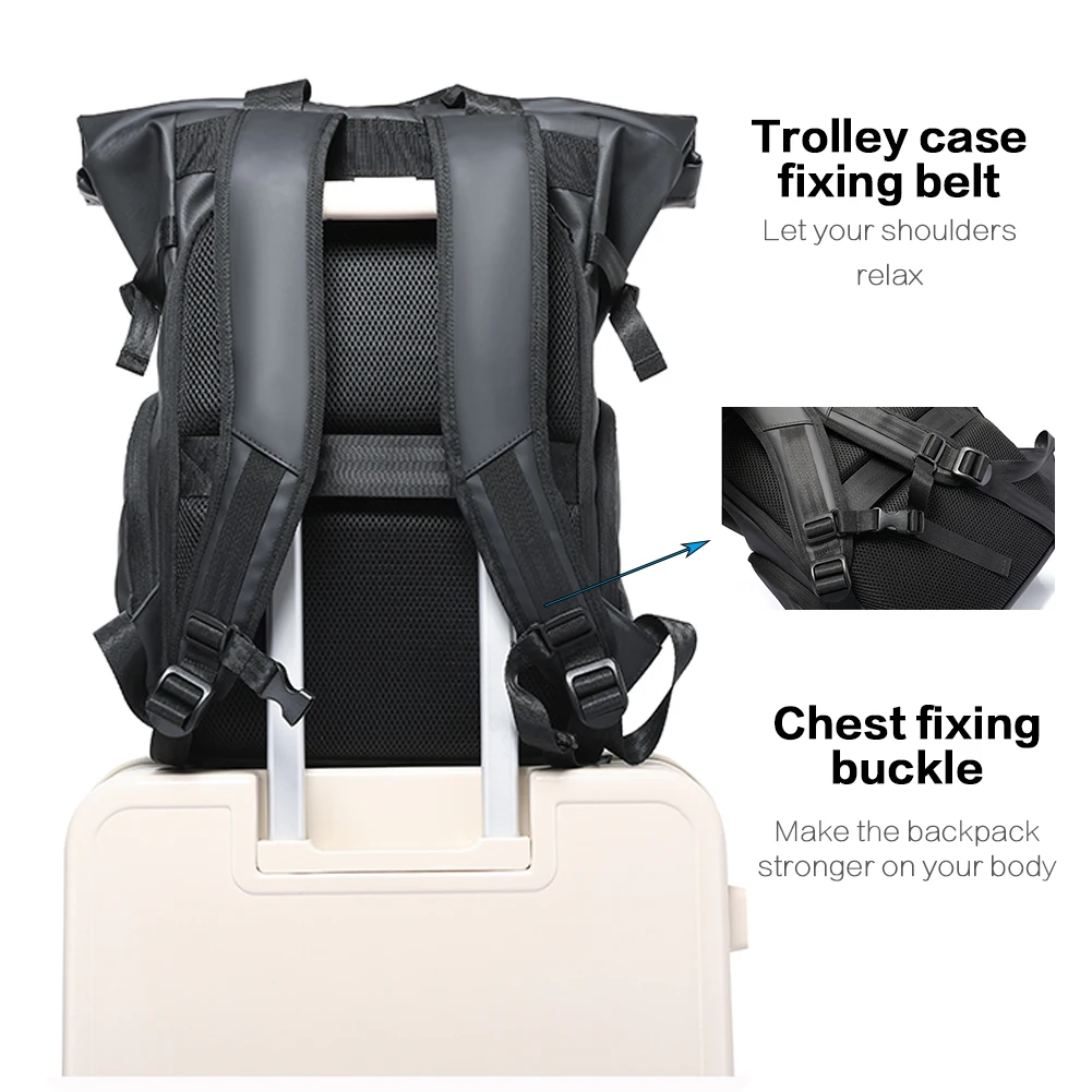 Capacity 15.6" Laptop Backpack Multifunction Roll Top Travel Bag Waterproof Business Backpack