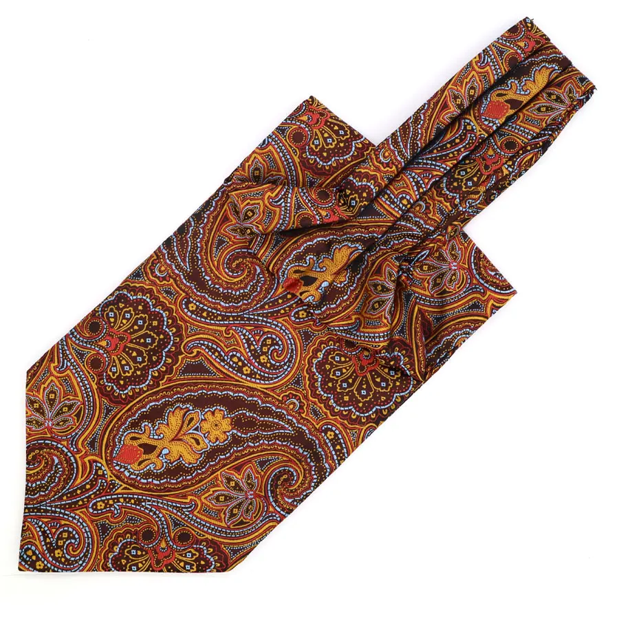 

Vintage 100% Silk Men's Cravat Ascot Ties Orange Brown Floral Jacquard Scarf Self-tied Neckties For Wedding Party LI20-03