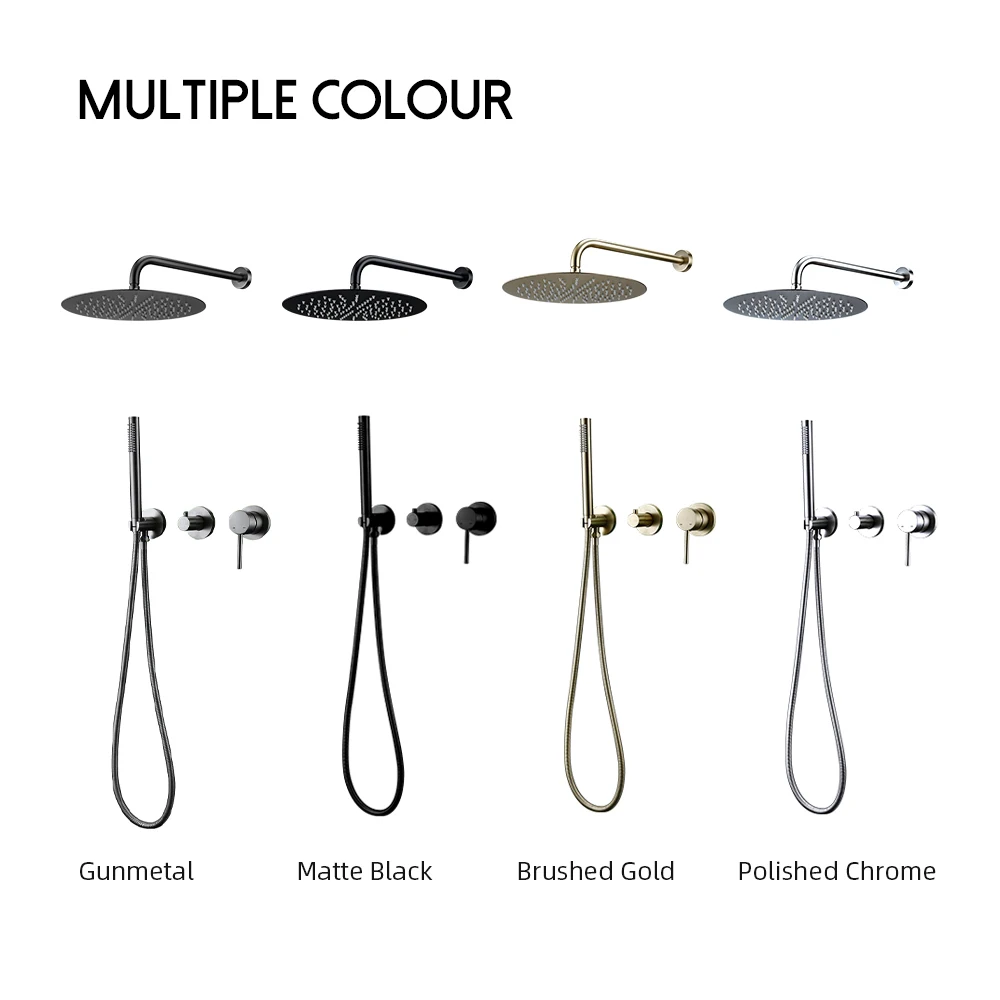 Gunmetal Shower Faucet Embed Box Wall Mounted  8-16'' Rain Head Hot &Cold Shower Tap Handheld 2 Ways Ceiling Arm Bathroom Mixer 6