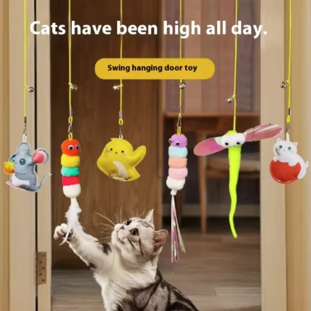 Cat Hanging Teasing Toy Hanging Door Elastic Rope Teasing Stick Feather Teasing Cat Dog Pet Supplies Teasing Stick 4