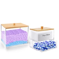 Laundry Pods Container Acrylic Washing Capsule Storage Box With Bamboo Lid Dryer Sheet Holder Laundry Room Organizer 1