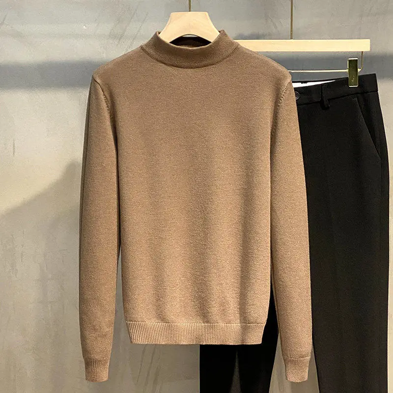 2023 New Autumn and Winter Korean Edition Trendy Thread Half High Neck Long Sleeve Casual Loose Oversize Solid Knit Sweater