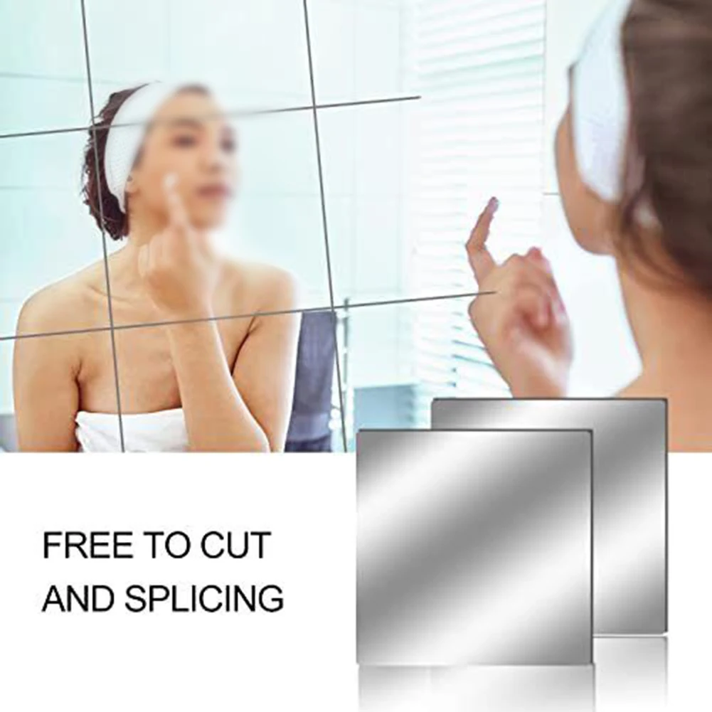 Acrylic Flexible Mirror Sheets Self Adhesive Mirror Tiles Ultra-thin Sheets DIY Tiles Stickers Wall Decor 20X20cm