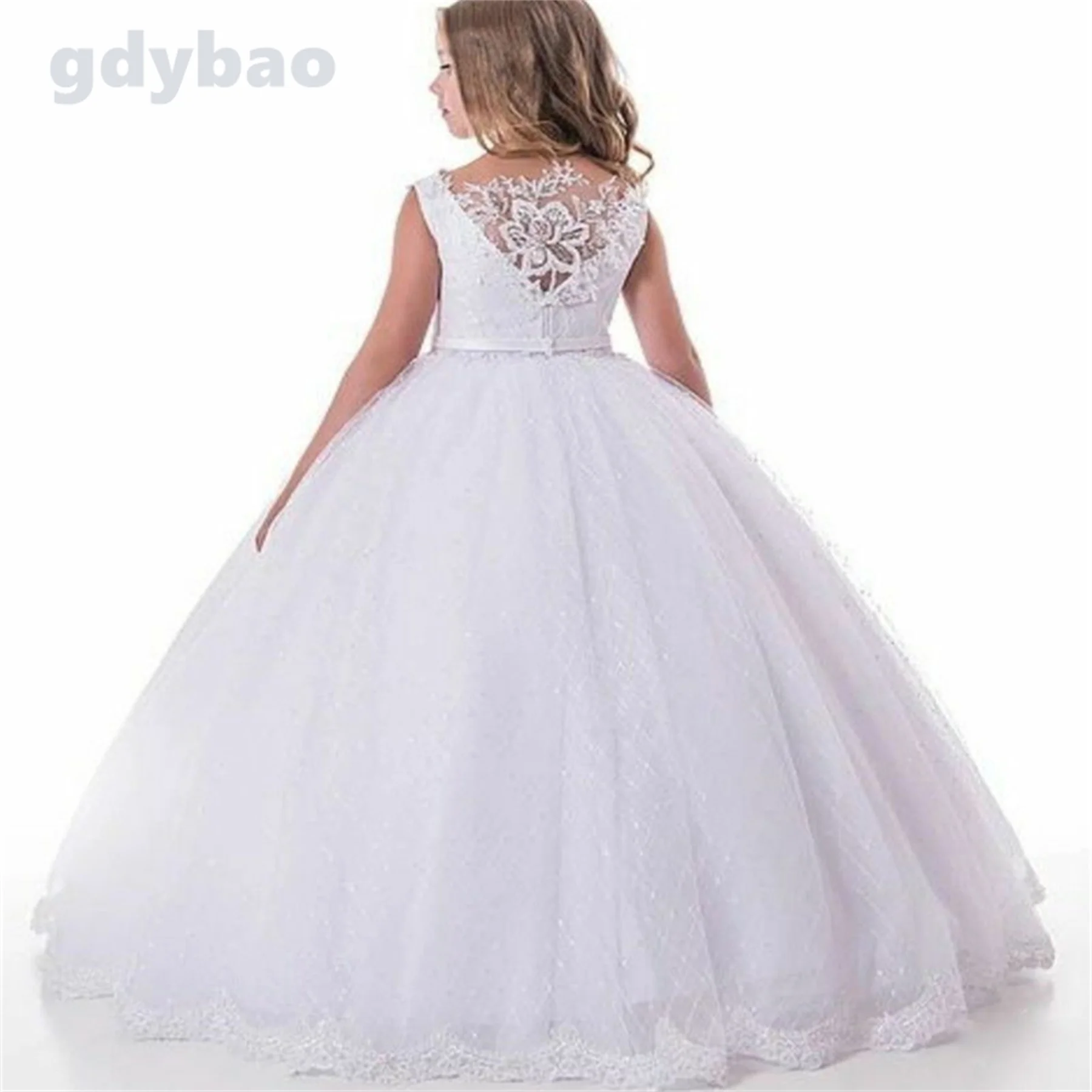 

White Flower Girl Dresses for Wedding 2023 Lace Girls Pageant Gown Kids First Communion Princess Dresses
